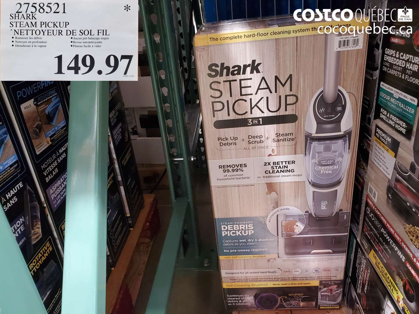 2758521 SHARK STEAM PICKUP NETTOYEUR DE SOL FIL $149.97