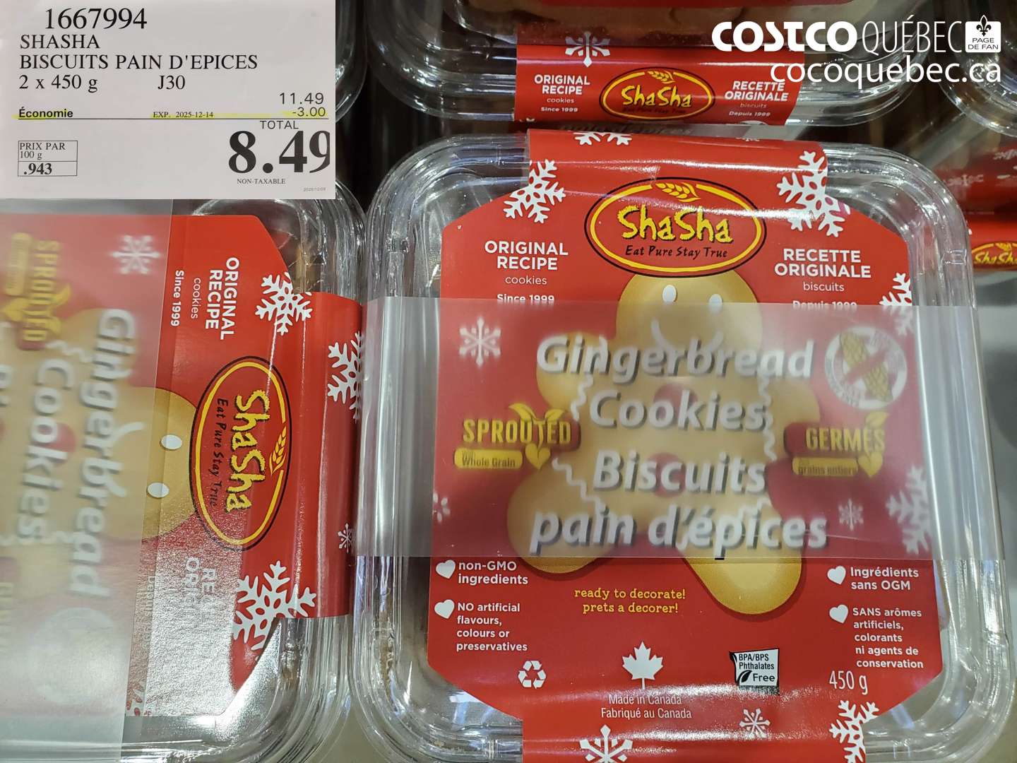 1667994 SHASHA BISCUITS PAIN D'EPICES 2 x 450 g (EXPIRES ON 2025-12-14) $8.49