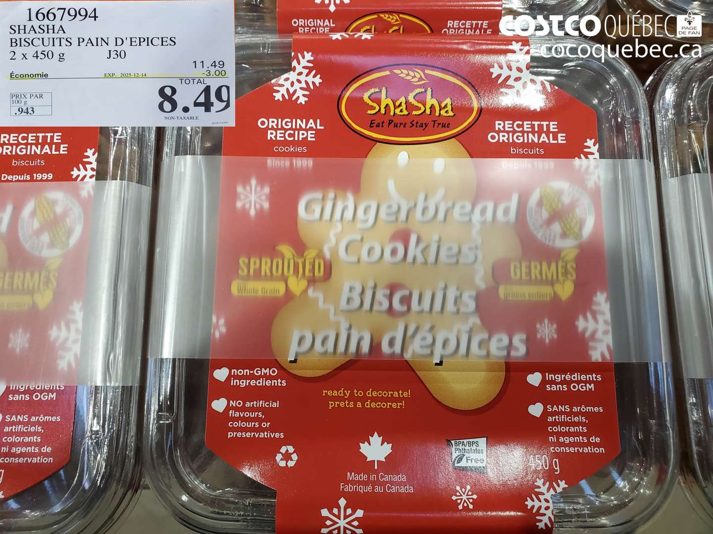 1667994 SHASHA BISCUITS PAIN D'EPICES 2 x 450 g (EXPIRES ON 2025-12-14) $8.49