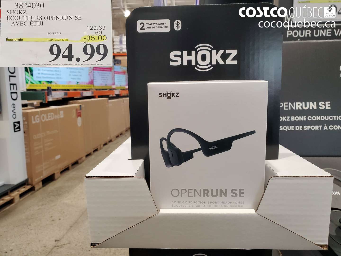 3824030 SHOKZ ÉCOUTEURS OPENRUN SE AVEC ÉTUI ($35.00 INSTANT SAVINGS EXPIRES ON 2025-12-21) $94.99