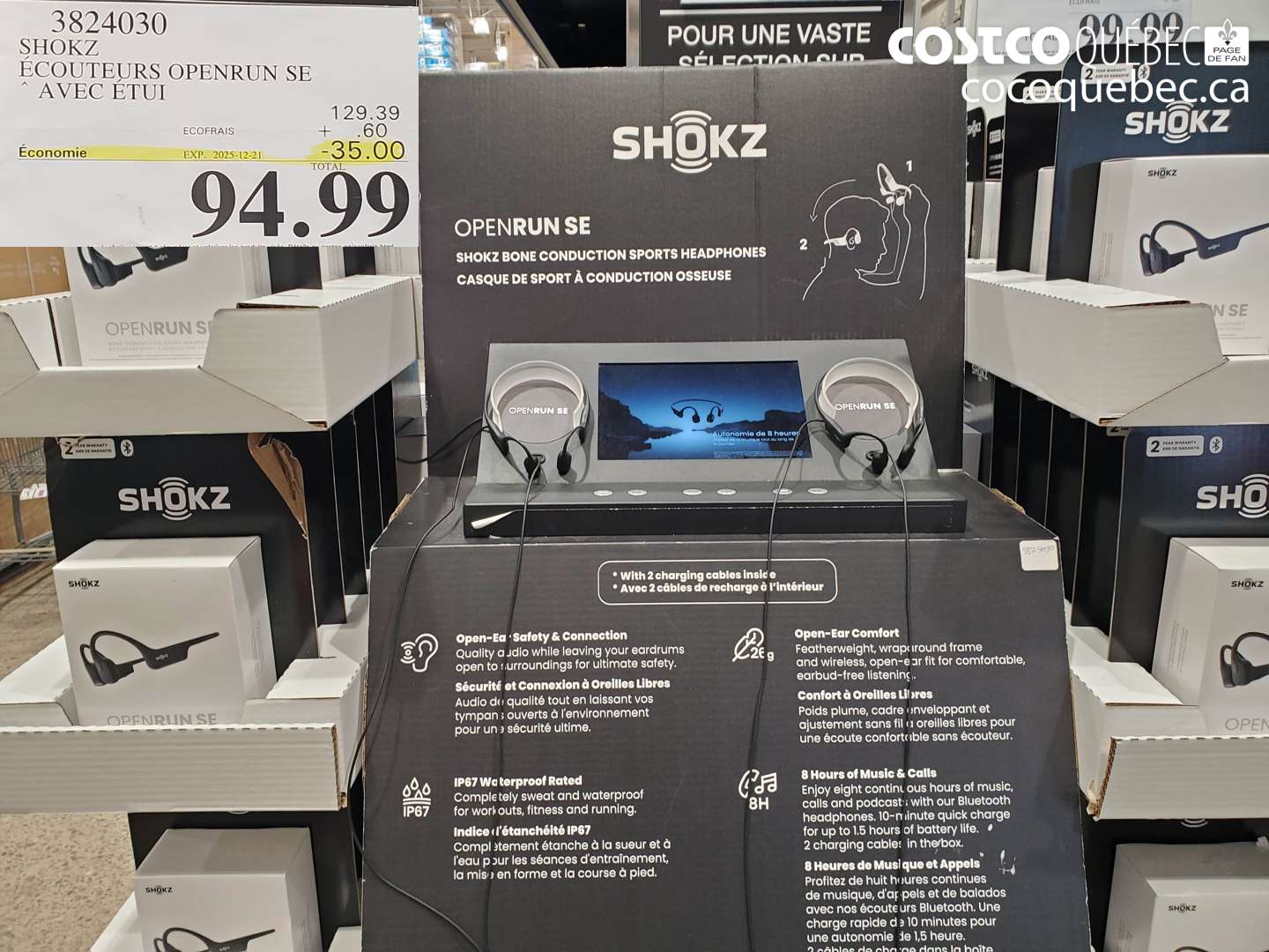 3824030 SHOKZ ÉCOUTEURS OPENRUN SE AVEC ETUI ($35.00 INSTANT SAVINGS EXPIRES ON 2025-12-21) $94.99