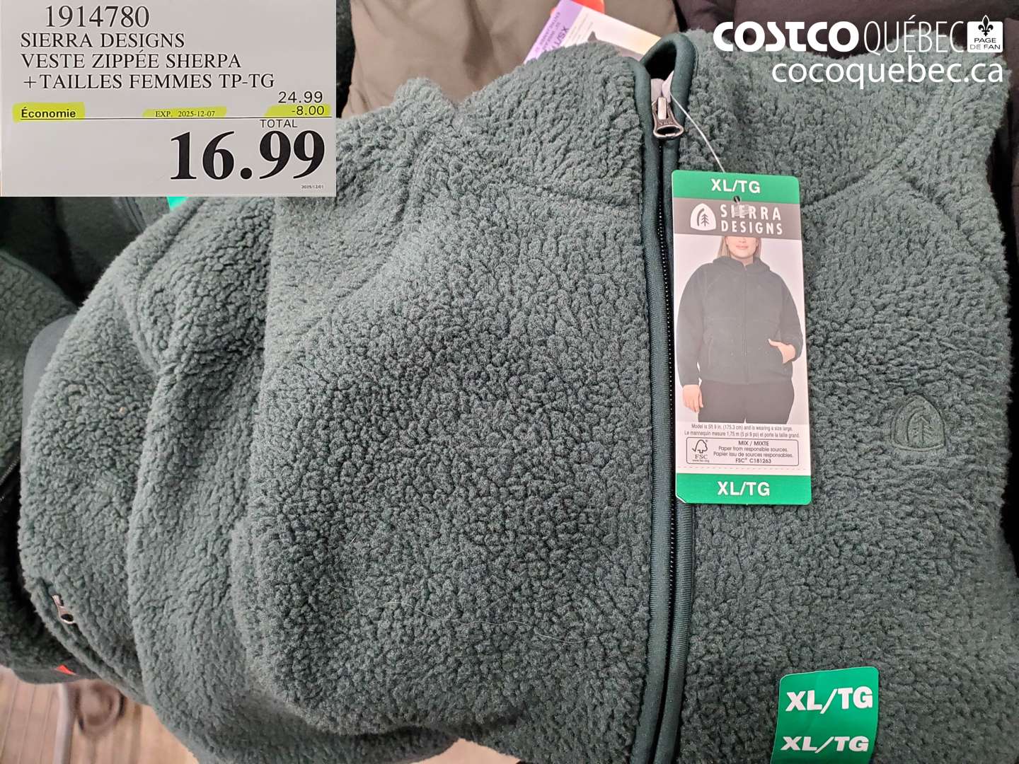 19147780 SIERRA DESIGNS VESTE ZIPPEE SHERPA +TAILLES FEMMES TP-TG ($8.00 INSTANT SAVINGS EXPIRES ON 2025-12-07) $16.99