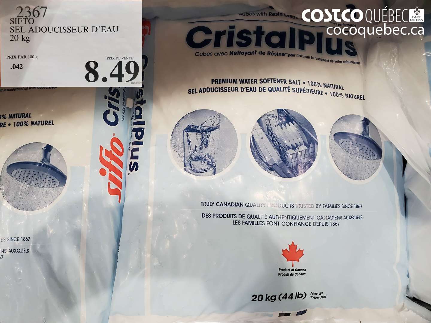 2367 SIFTO SEL ADOUCISSEUR D'EAU 20 kg $8.49