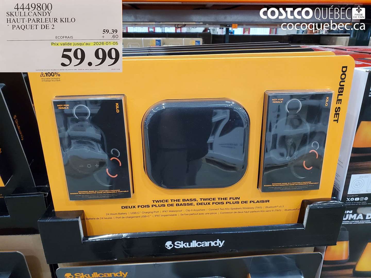 4449800 SKULLCANDY HAUT-PARLEUR KILO PAQUET DE 2 (EXPIRES ON 2026-01-05) $59.99