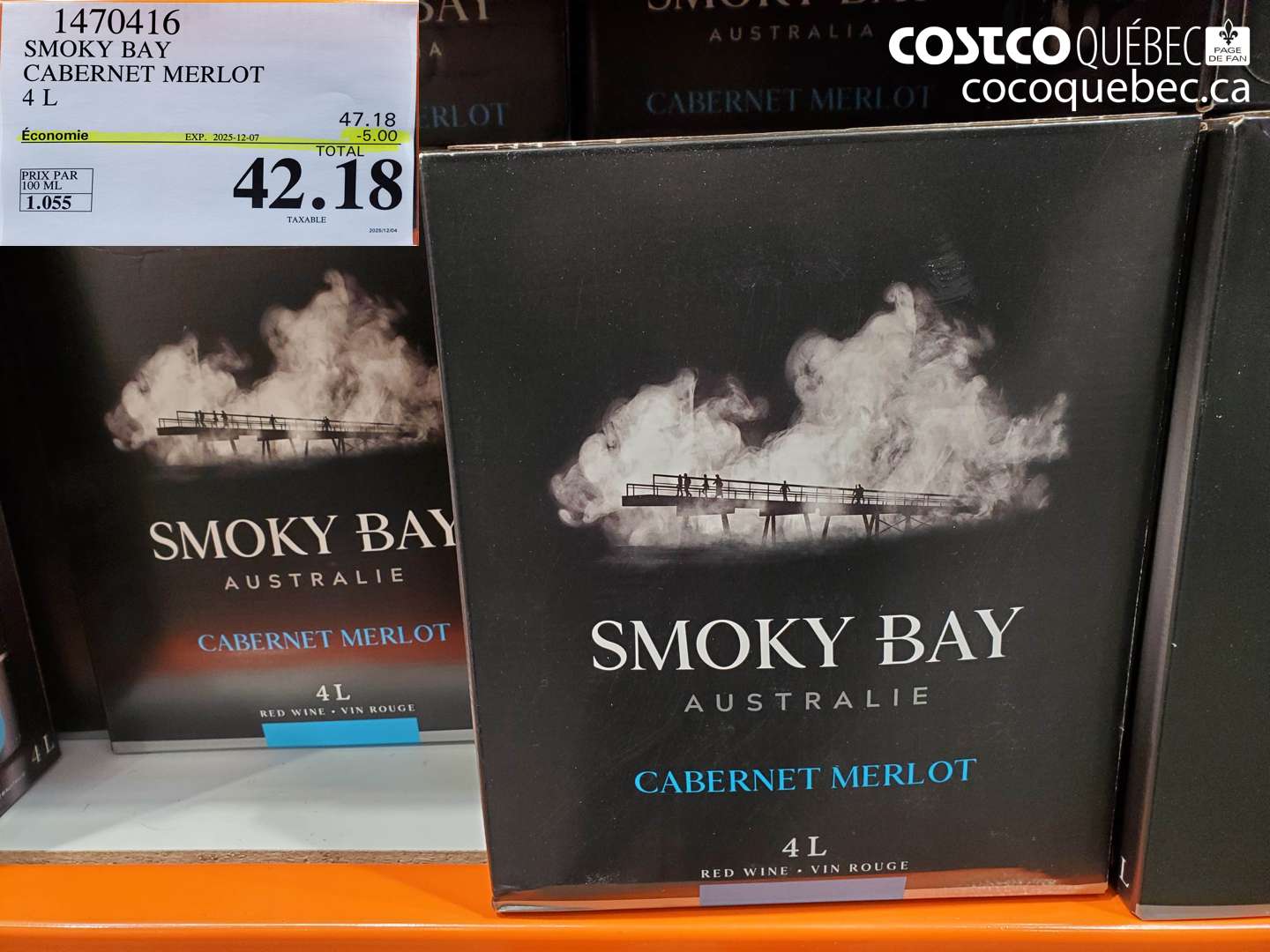 1470416 SMOKY BAY CABERNET MERLOT 4 L ($5.00 INSTANT SAVINGS EXPIRES ON 2025-12-07) $42.18