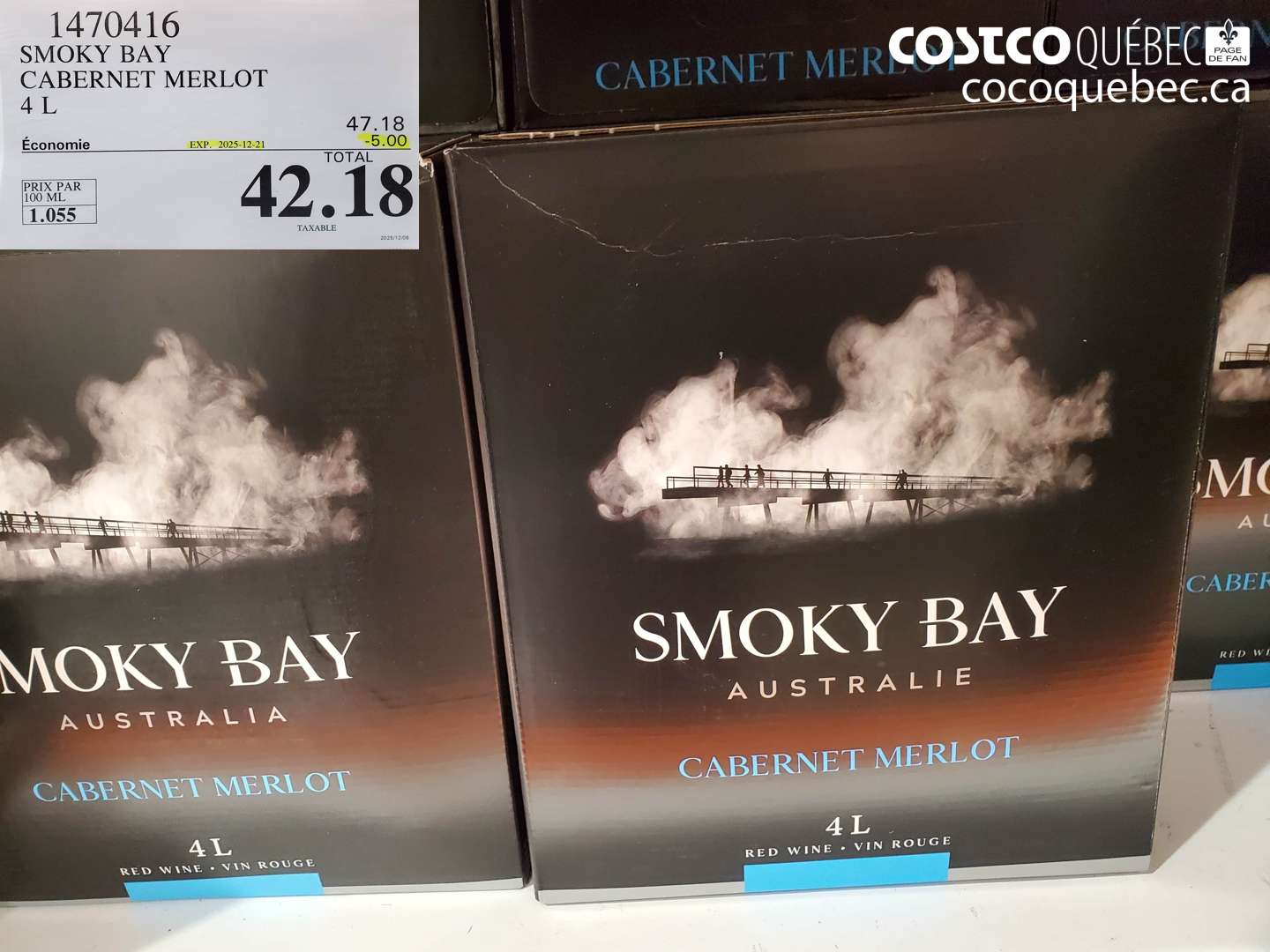 1470416 SMOKY BAY CABERNET MERLOT 4 L (EXPIRES ON 2025-12-21) $42.18