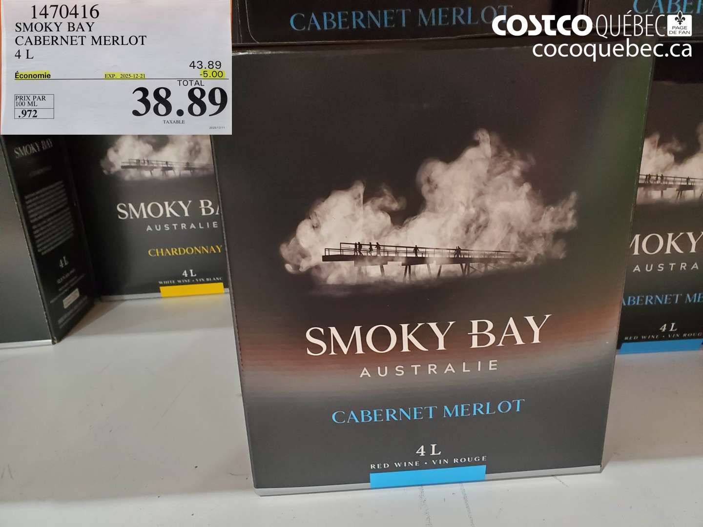 1470416 SMOKY BAY CABERNET MERLOT 4 L ($5.00 INSTANT SAVINGS EXPIRES ON 2025-12-21) $38.89