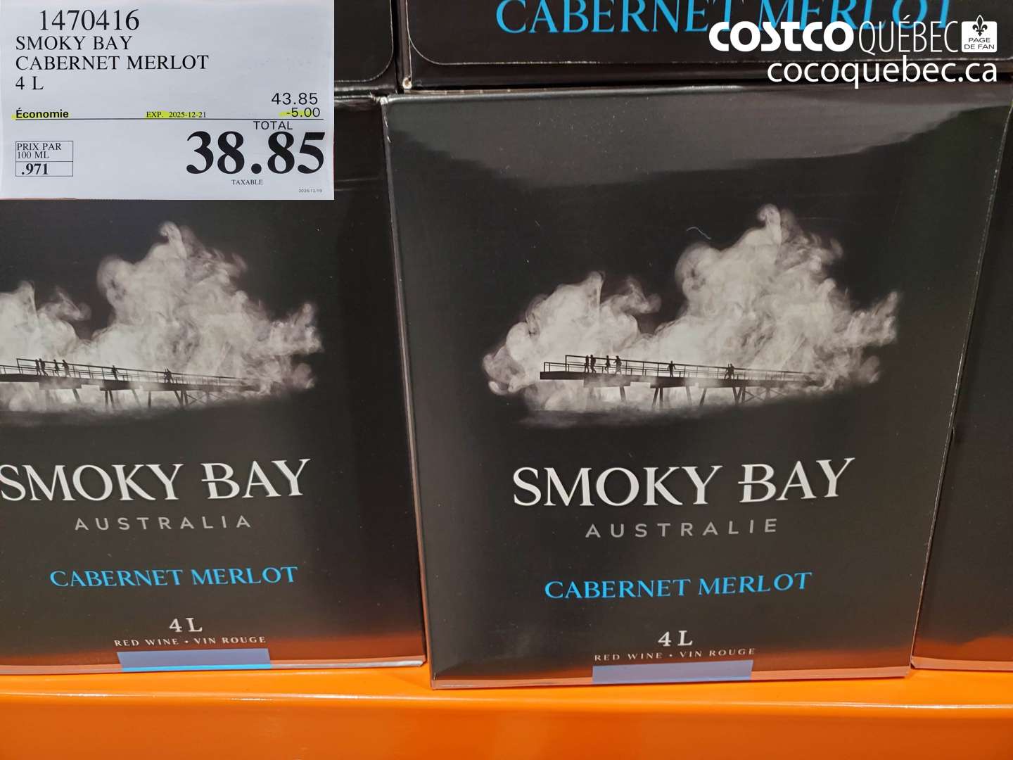 1470416 SMOKY BAY CABERNET MERLOT 4 L ($5.00 INSTANT SAVINGS EXPIRES ON 2025-12-21) $38.85