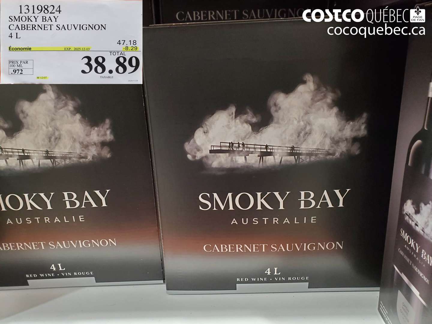 1319824 SMOKY BAY CABERNET SAUVIGNON 4L ($5.00 INSTANT SAVINGS EXPIRES ON 2025-12-03) $38.89