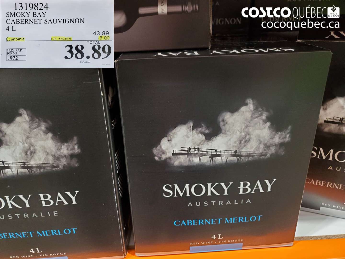 1319824 SMOKY BAY CABERNET SAUVIGNON 4 L ($5.00 INSTANT SAVINGS EXPIRES ON 2025-12-21) $38.89