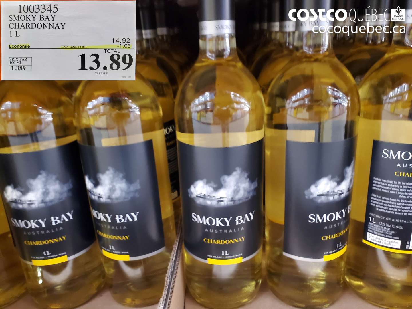 1003345 SMOKY BAY CHARDONNAY ($1.03 INSTANT SAVINGS EXPIRES ON 2025-12-03) $13.89