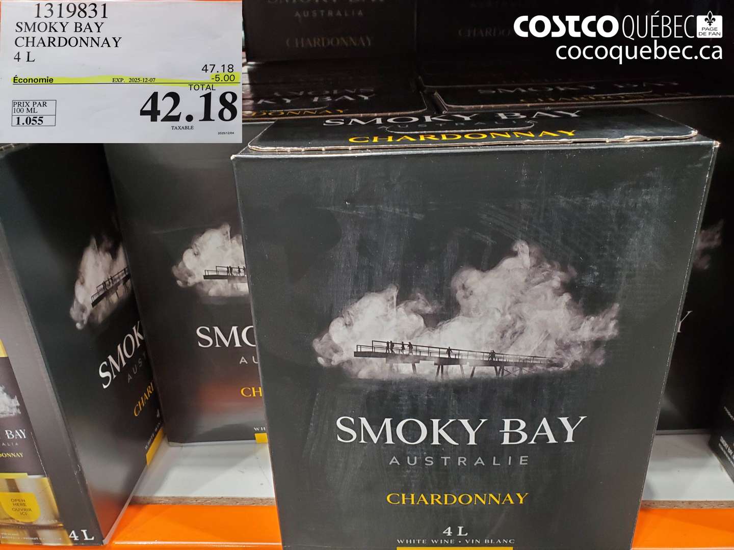 1319831 SMOKY BAY CHARDONNAY 4 L ($5.00 INSTANT SAVINGS EXPIRES ON 2025-12-07) $42.18