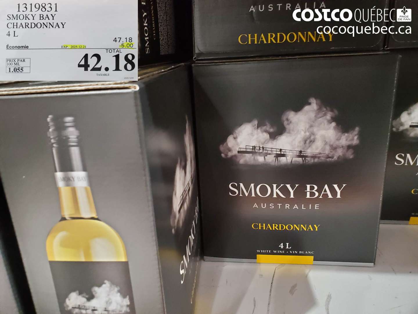 1319831 SMOKY BAY CHARDONNAY 4 L (EXPIRES ON 2025-12-21) $42.18