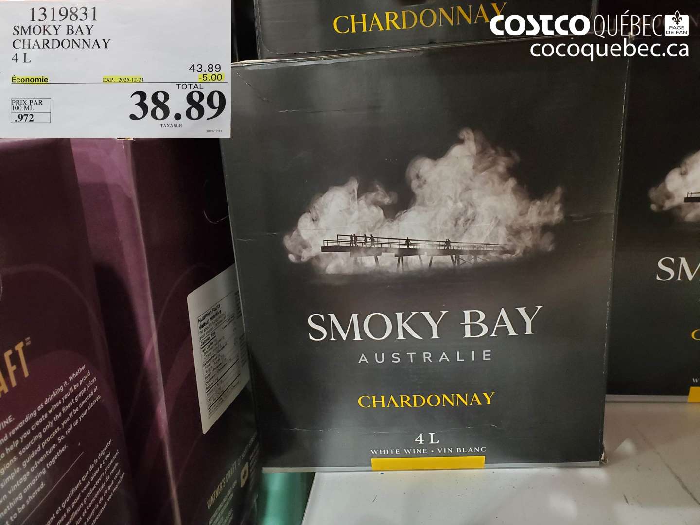 1319831 SMOKY BAY CHARDONNAY 4 L ($5.00 INSTANT SAVINGS EXPIRES ON 2025-12-21) $38.89
