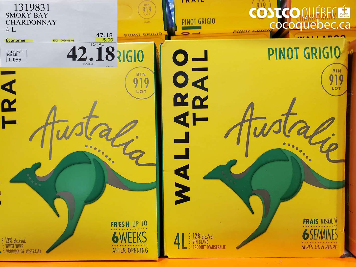 1319831 SMOKY BAY CHARDONNAY 4 L ($5.00 INSTANT SAVINGS EXPIRES ON 2026-01-04) $42.18