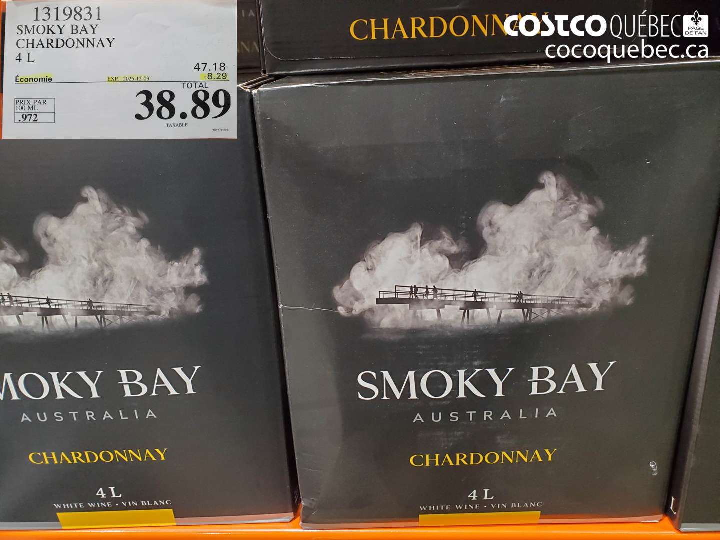 1319831 SMOKY BAY CHARDONNAY BLANC 4L  ($8.29 INSTANT SAVINGS EXPIRES ON 2025-12-03) $38.89