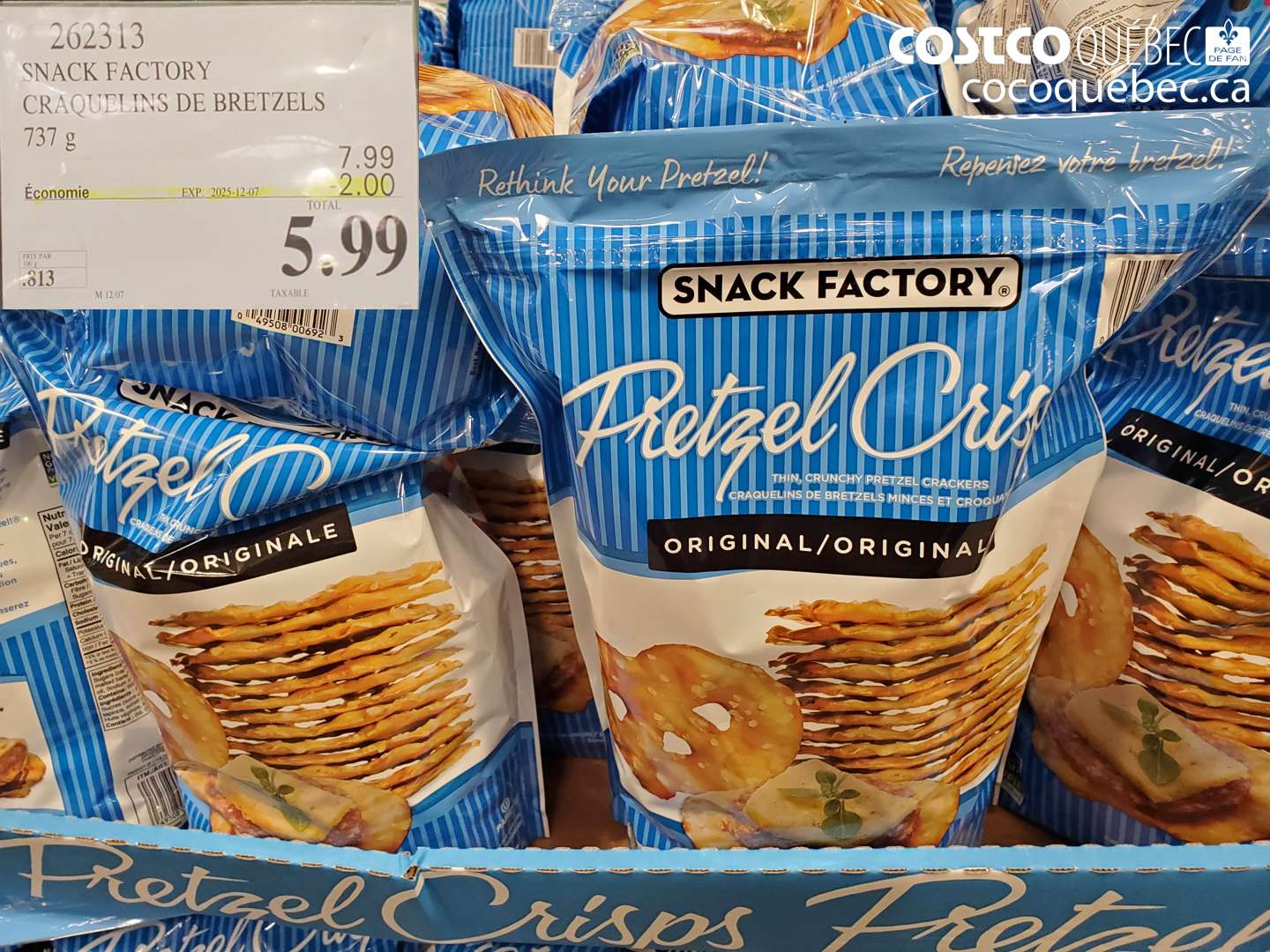 262313 SNACK FACTORY CRAQUELINS DE BRETZELS ($2.00 INSTANT SAVINGS EXPIRES ON 2025-12-07) $5.99