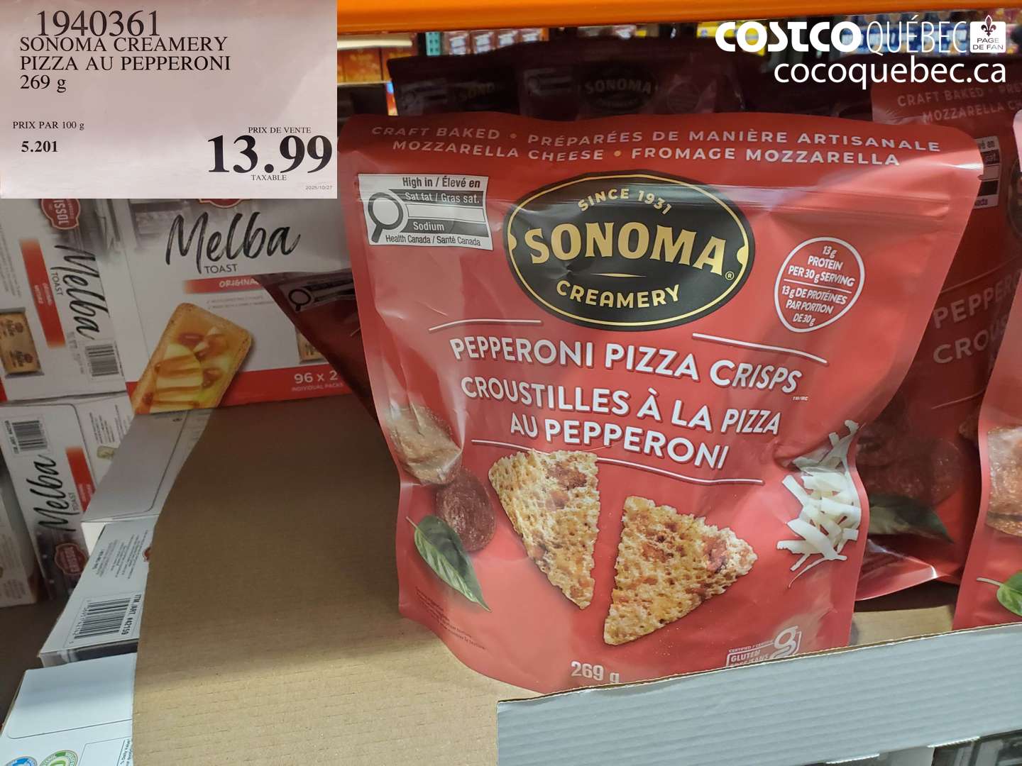 1940361 SONOMA CREAMERY PIZZA AU PEPPERONI 269 g $13.99