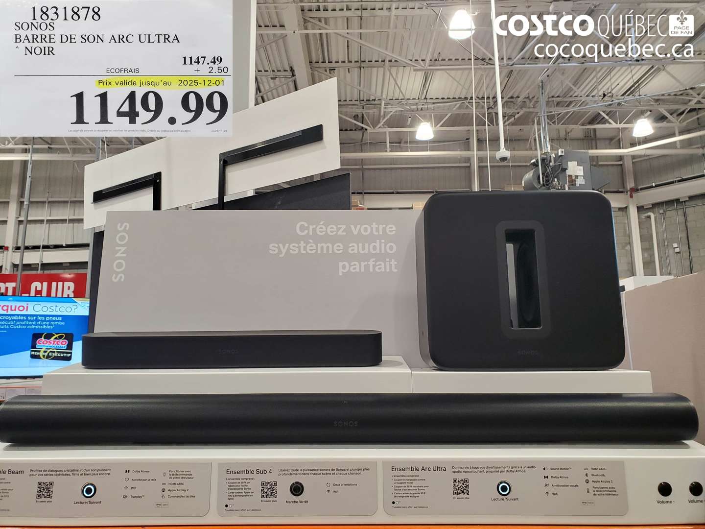 1831878 SONOS BARRE DE SON ARC ULTRA ~ NOIR  (EXPIRES ON 2025-12-01) $1149.99