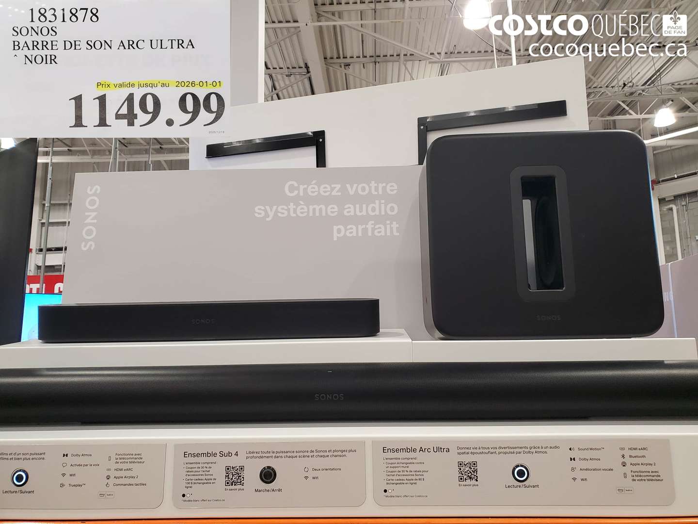 1831878 SONOS BARRE DE SON ARC ULTRA ~ NOIR  (EXPIRES ON 2025-12-01) $1149.99