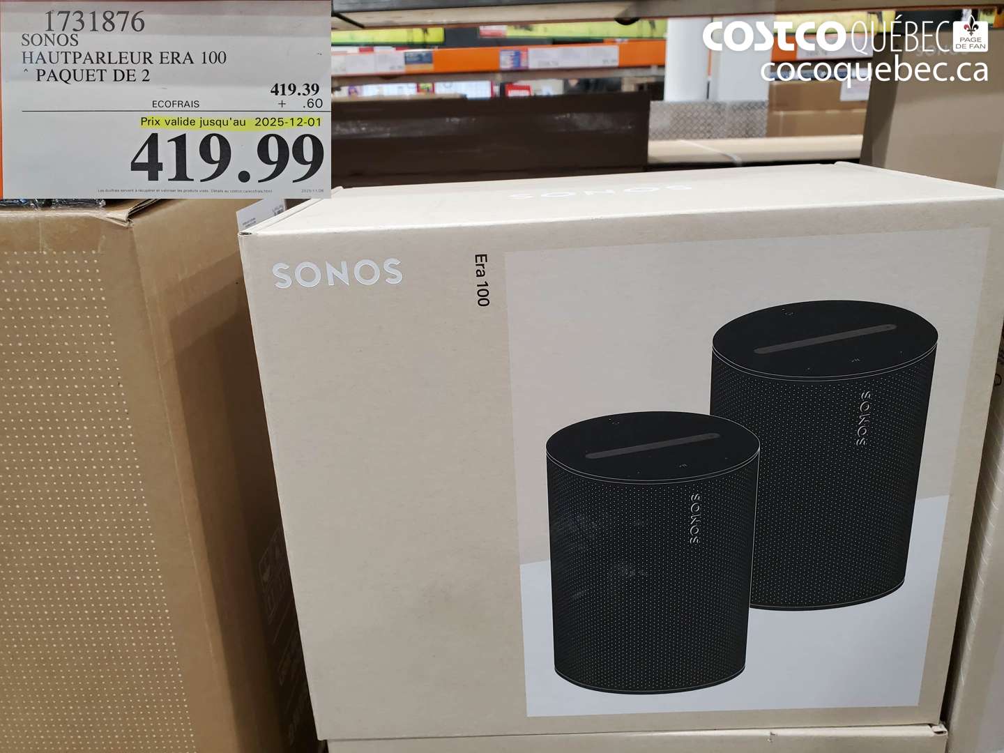 1731876 SONOS HAUTPARLEUR ERA 100 PAQUET DE 2  (EXPIRES ON 2025-12-01) $419.99