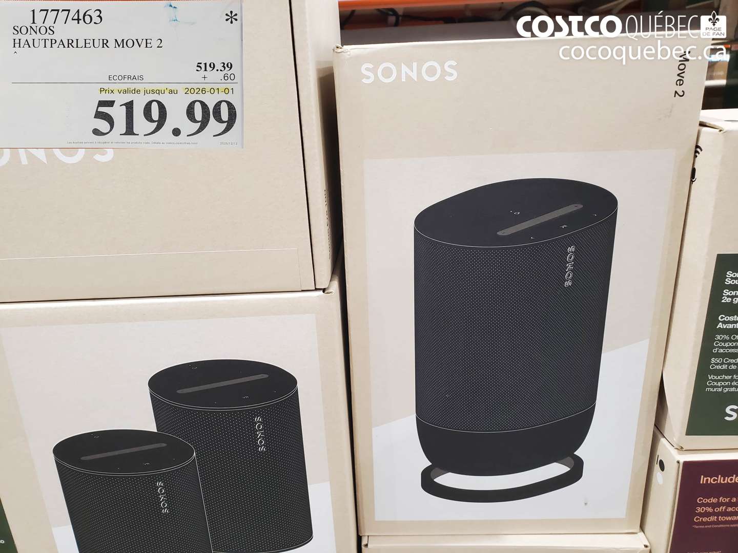 1777463 SONOS HAUTPARLEUR MOVE 2 (EXPIRES ON 2026-01-01) $519.99