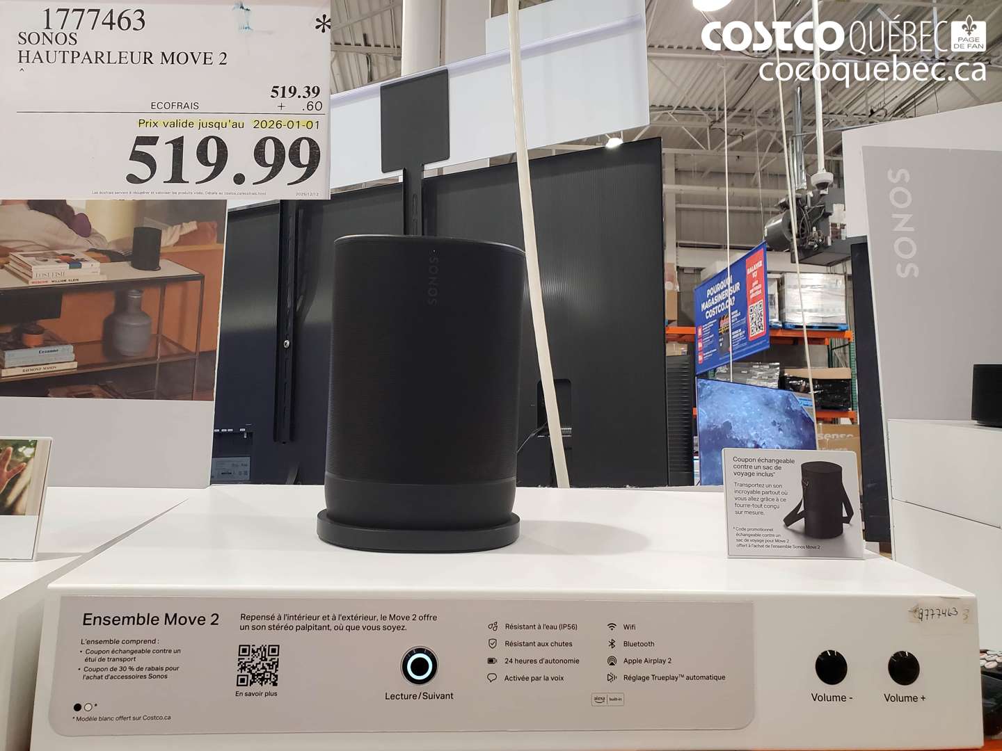 1777463 SONOS HAUTPARLEUR MOVE 2  ($125.00 INSTANT SAVINGS EXPIRES ON 2026-01-01) $519.99