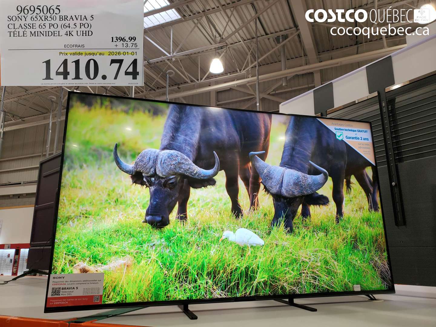 9695065 SONY 65X50 BRAVIA 5; CLASSE 65 PO (64.5 PO); TÉLÉ MINIDEL 4K UHD (EXPIRES ON 2026-01-01) $1410.74