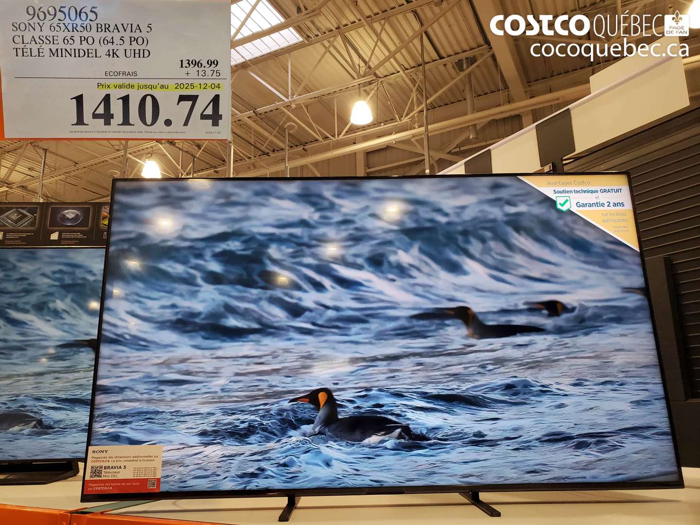 969506 SONY 65XR50 BRAVIA 5 CLASSE 65 PO (64.5 PO) TELE MINIDEL 4K UHD (EXPIRES ON 2025-12-04) $1410.74