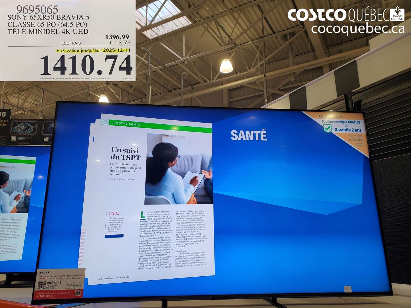 9695065 SONY 65XR50 BRAVIA 5 CLASSE 65 PO (64.5 PO) TÉLÉ MINIDEL 4K UHD (EXPIRES ON 2025-12-11) $1410.74