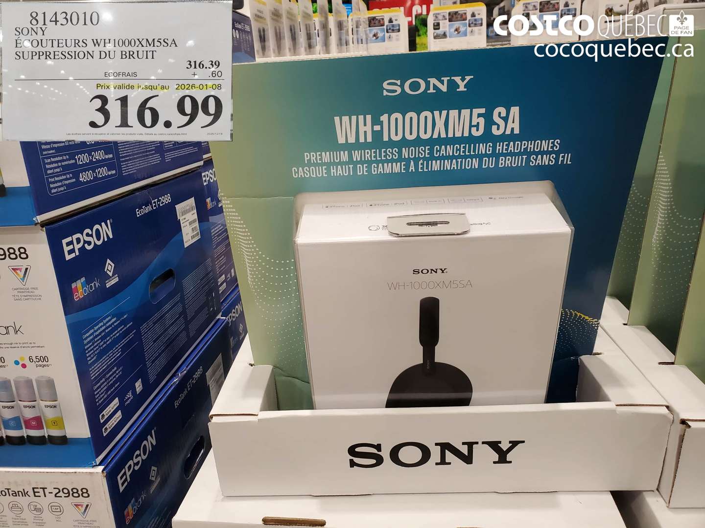 8143010 SONY ÉCOUTEURS WH1000XM5SA SUPPRESSION DU BRUIT (EXPIRES ON 2026-01-08) $316.99