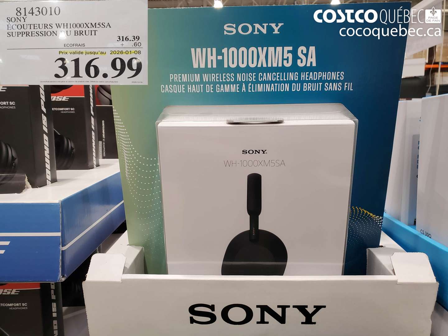 8143010 SONY ÉCOUTEURS WH1000XM5SA SUPPRESSION DU BRUIT (EXPIRES ON 2026-01-08) $316.99