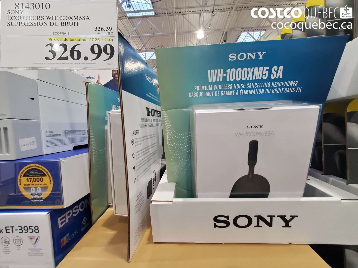 8143010 SONY ECOUTEURS WH1000XMS5SA SUPPRESSIOT BRUIT  $326.99