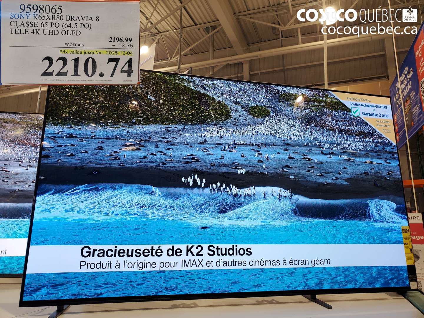 9598065 SONY K65XR80 BRAVIA 8 CLASSE 65 PO (64,5 PO) TELE 4K UHD OLED (EXPIRES ON 2025-12-04) $2210.74