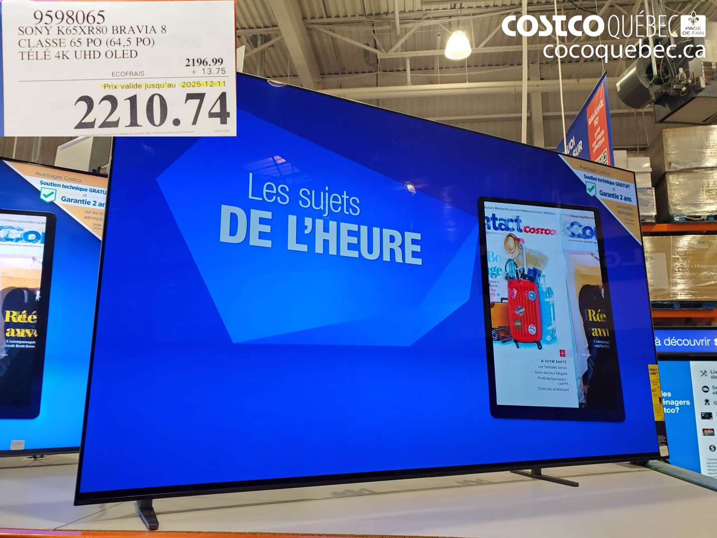 9598065 SONY K65XR80 BRAVIA 8 CLASSÉ 65 PO (64,5 PO) TÉLÉ 4K UHD OLED (EXPIRES ON 2025-12-11) $2210.74