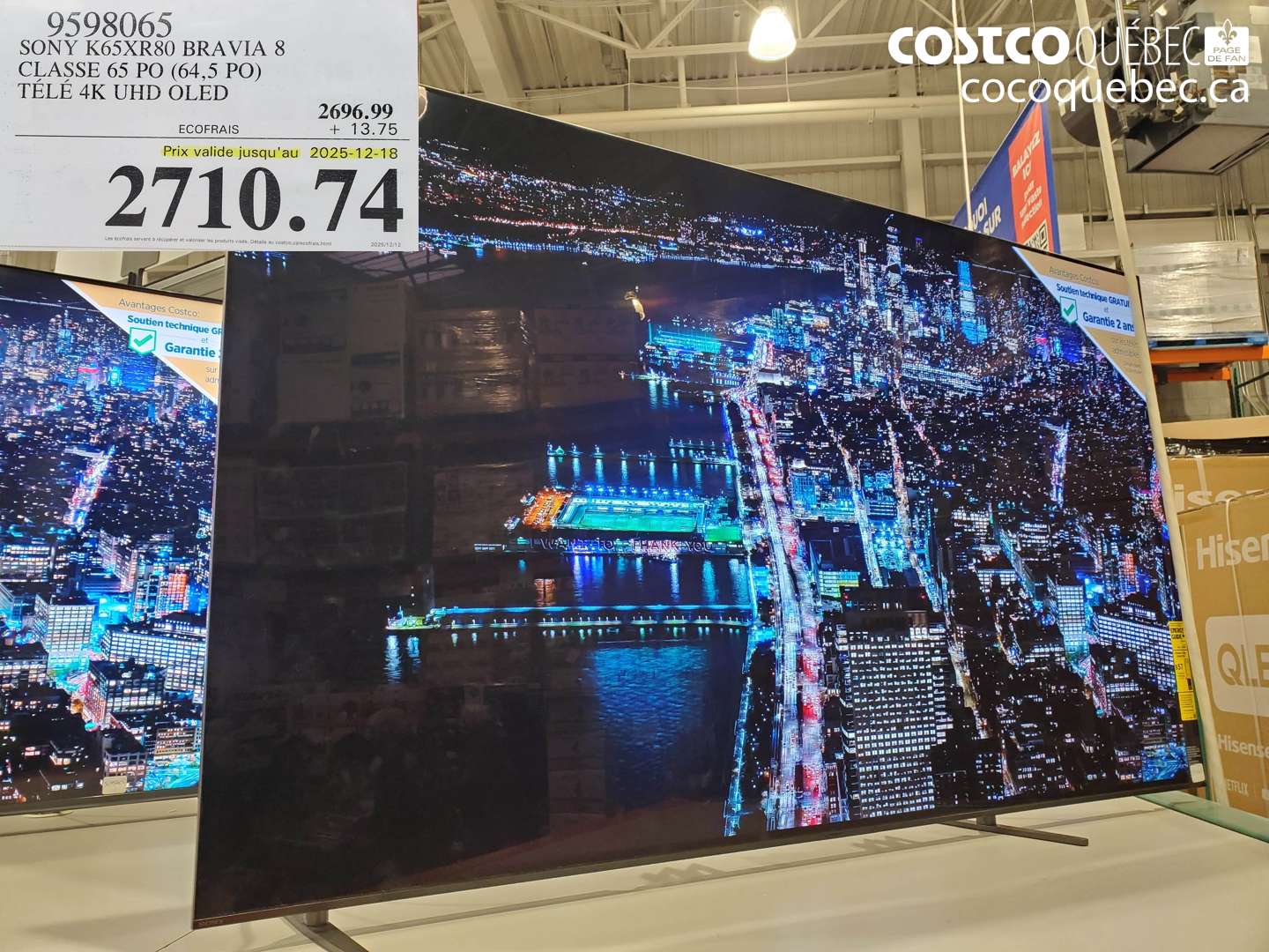 9598065 SONY K65XR80 BRAVIA 8 CLASSE 65 PO (64,5 PO) TÉLÉ 4K UHD OLED (EXPIRES ON 2025-12-18) $2710.74