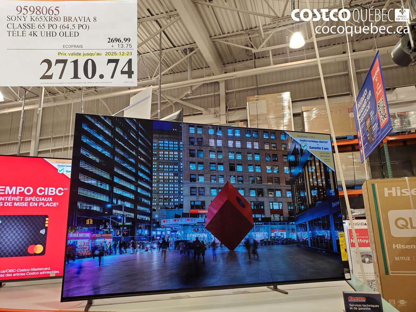 9598065 SONY K65XR80 BRAVIA 8 CLASSE 65 PO (64,5 PO) TÉLÉ 4K UHD OLED (EXPIRES ON 2025-12-23) $2710.74