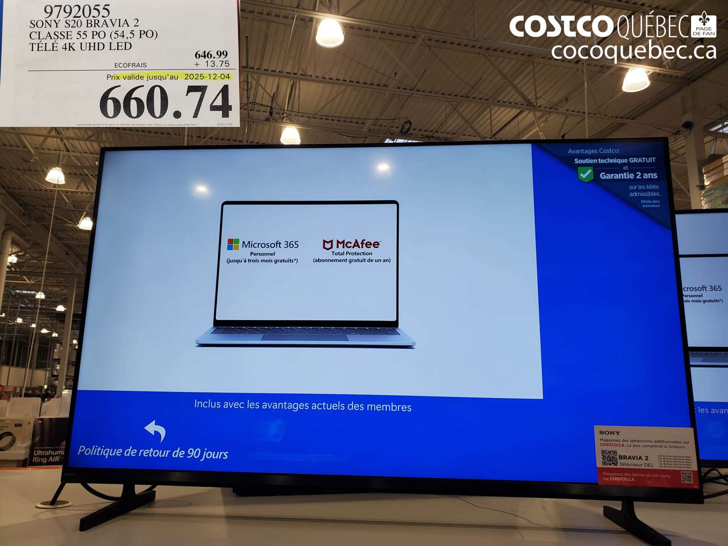 9792055 SONY S20 BRAVIA 2 CLASSE 55 PO (54,5 PO) TELE 4K UHD LED (EXPIRES ON 2025-12-04) $660.74