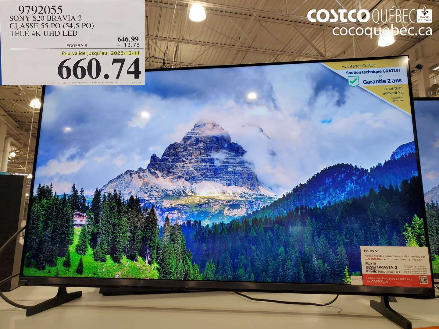 9792055 SONY S20 BRAVIA 2 CLASSE 55 PO (54,5 PO) TÉLÉ 4K UHD LED (EXPIRES ON 2025-12-11) $660.74