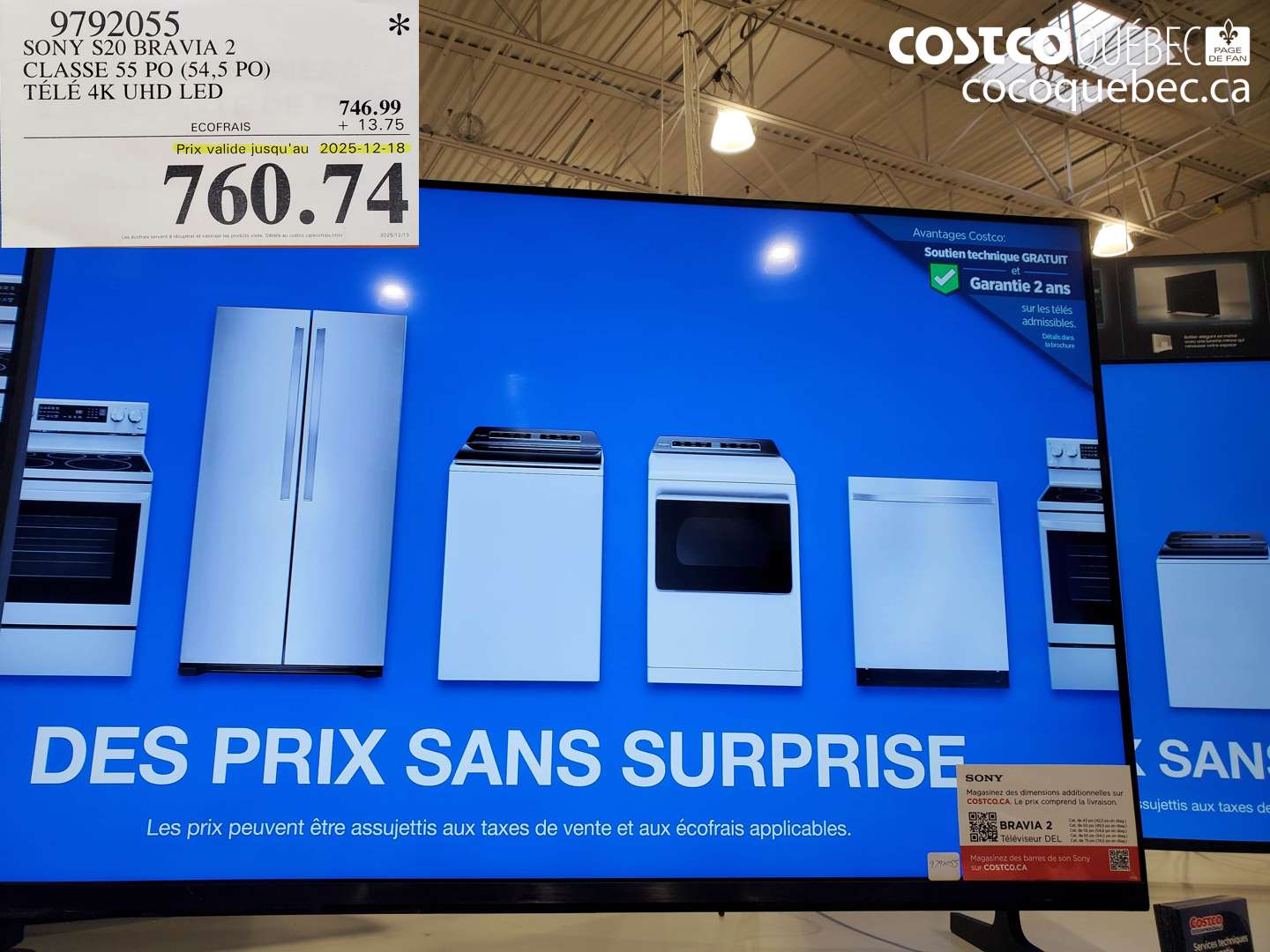 9792055 SONY S20 BRAVIA 2 CLASSE 55 PO (54,5 PO) TÉLÉ 4K UHD LED (EXPIRES ON 2025-12-18) $760.74