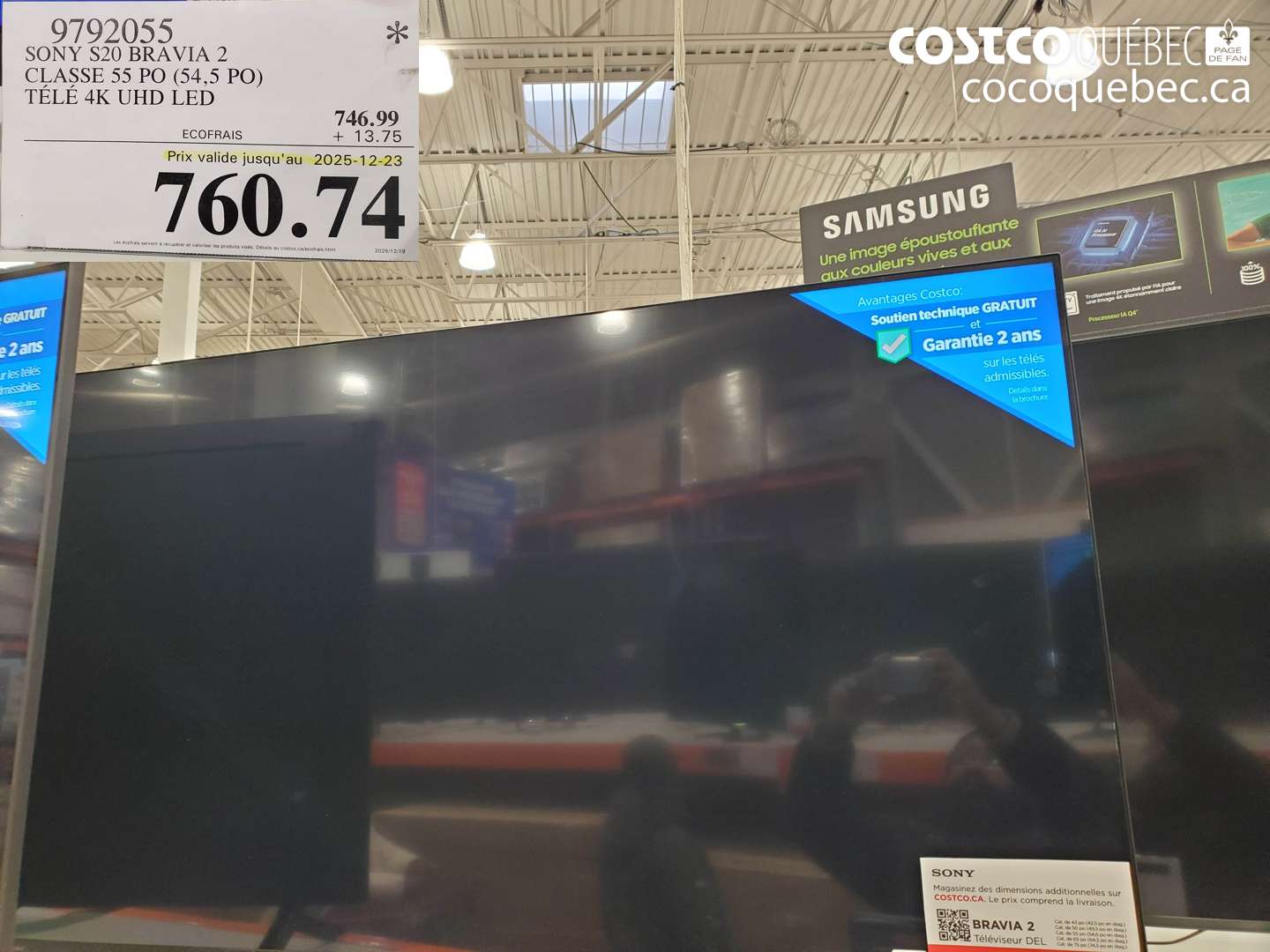 9792055 SONY S20 BRAVIA 2 CLASSE 55 PO (54,5 PO) TÉLÉ 4K UHD LED (EXPIRES ON 2025-12-23) $760.74