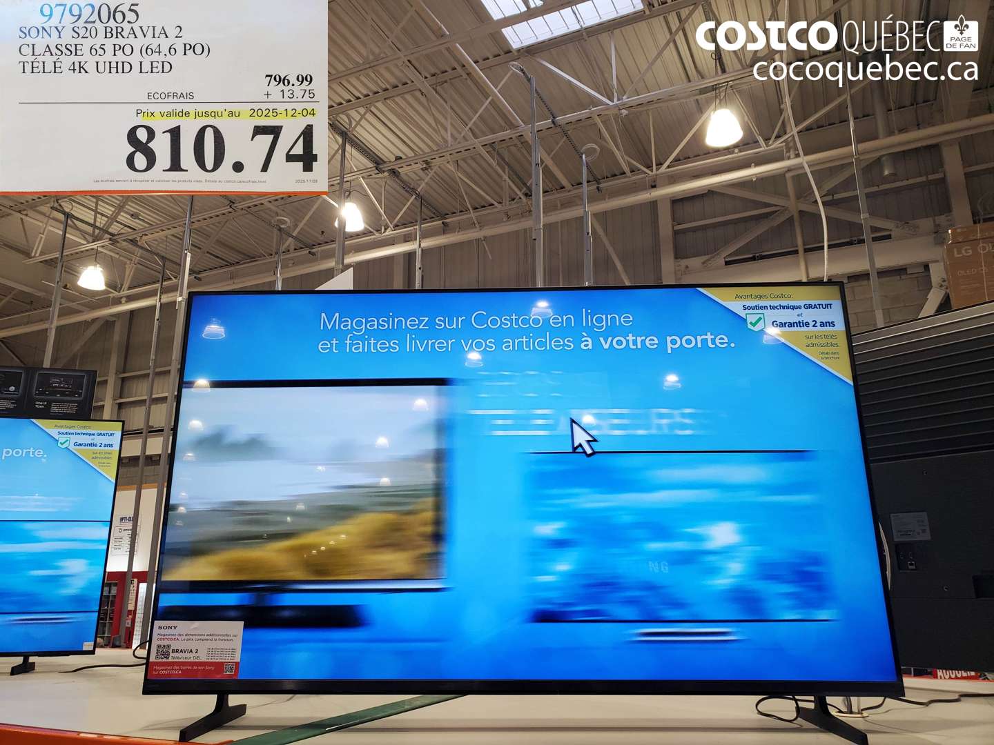 9792065 SONY S20 BRAVIA 2 CLASSE 65 PO (64,6 PO) TELE 4K UHD LED (EXPIRES ON 2025-12-04) $810.74