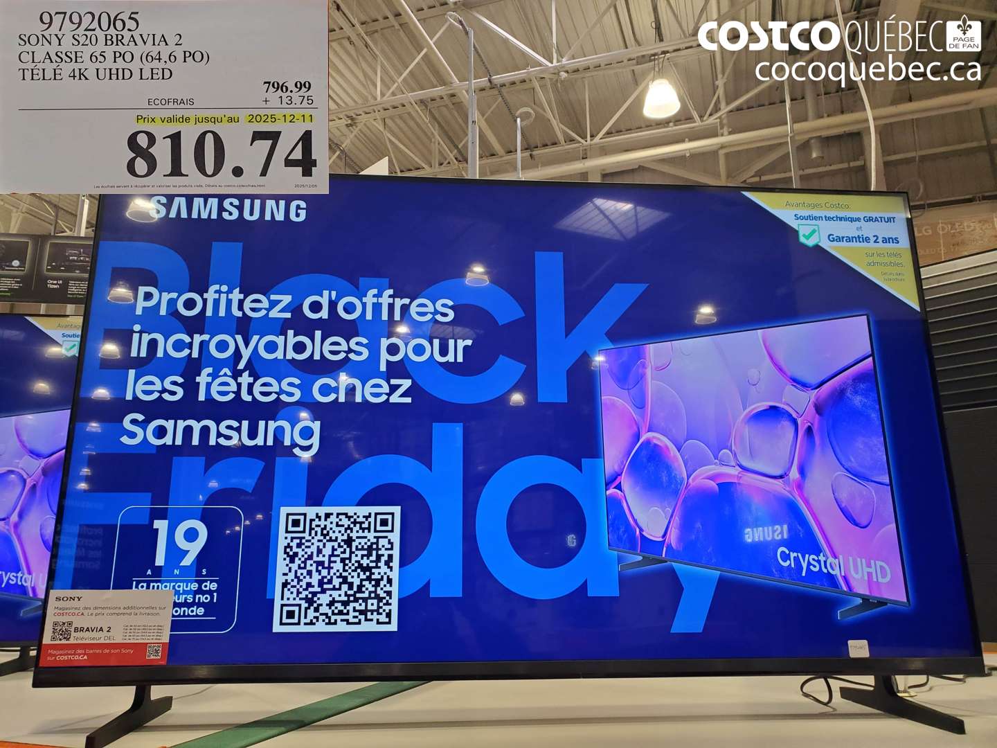 9792065 SONY S20 BRAVIA 2 CLASSE 65 PO (64,6 PO) TÉLÉ 4K UHD LED (EXPIRES ON 2025-12-11) $810.74