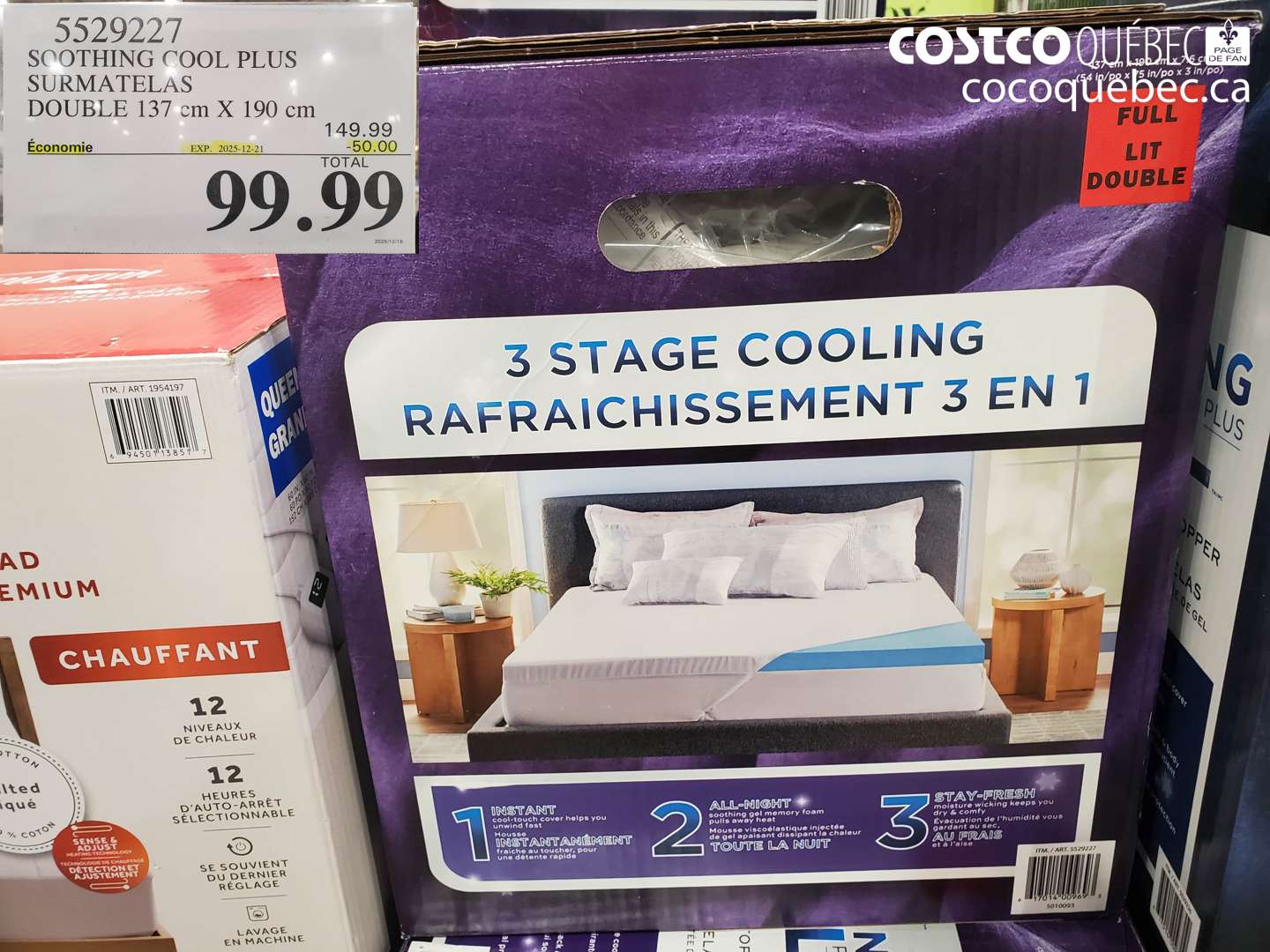 5529227 SOOTHING COOL PLUS SURMATELAS DOUBLE 137 cm X 190 cm ($50.00 INSTANT SAVINGS EXPIRES ON 2025-12-21) $99.99