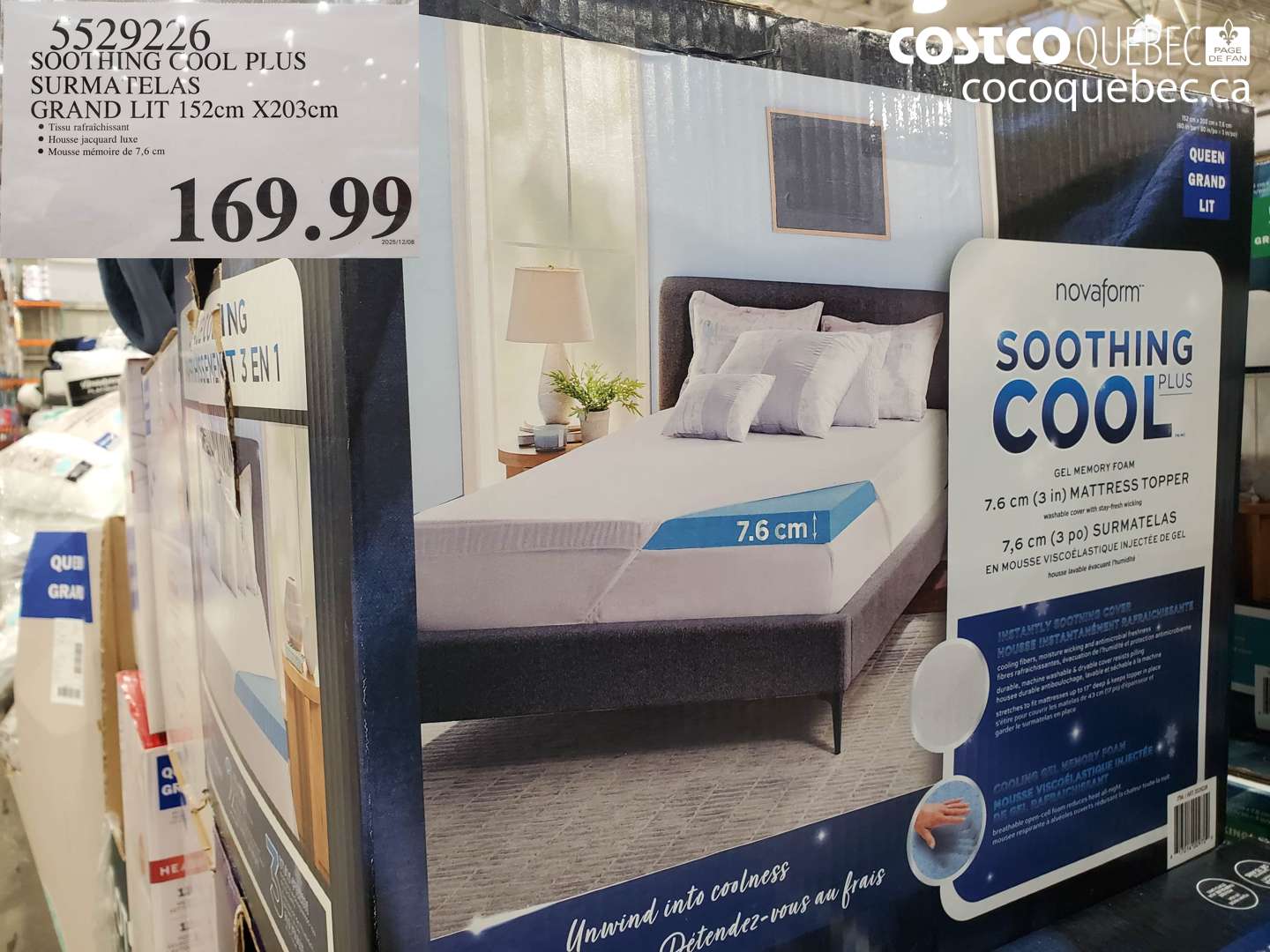 5529226 SOOTHING COOL PLUS SURMATELAS GRAND LIT 152cm X203cm $169.99