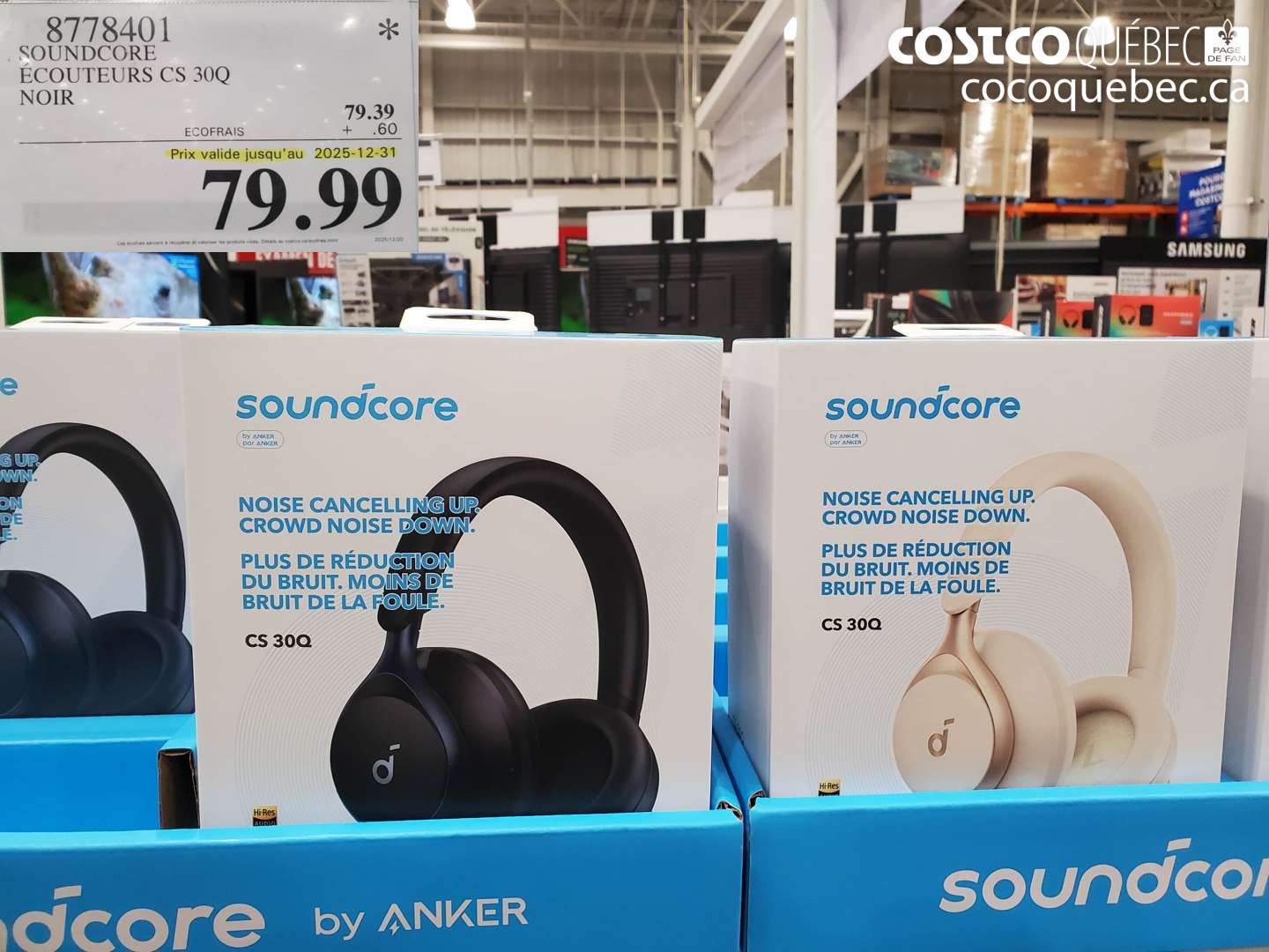 8778401 SOUNDCORE ÉCOUTEURS CS 30Q NOIR (EXPIRES ON 2025-12-31) $79.99