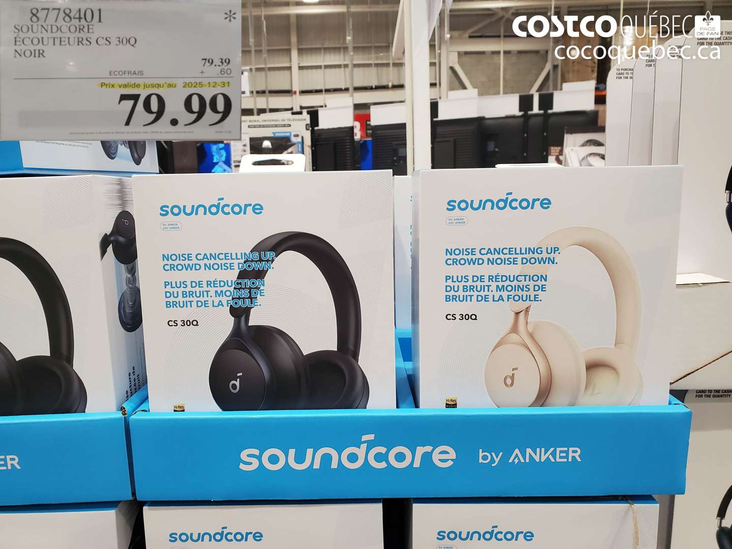 8778401 SOUNDCORE ÉCOUTEURS CS 30Q NOIR (EXPIRES ON 2025-12-31) $79.99