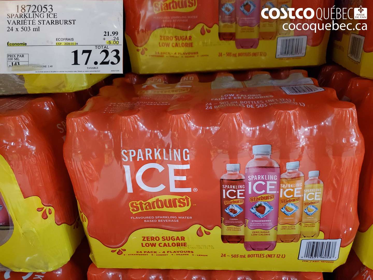 1872053 SPARKLING ICE VARIÉTÉ STARBURST 24 x 503 ml ($5.00 INSTANT SAVINGS EXPIRES ON 2026-01-04) $17.23