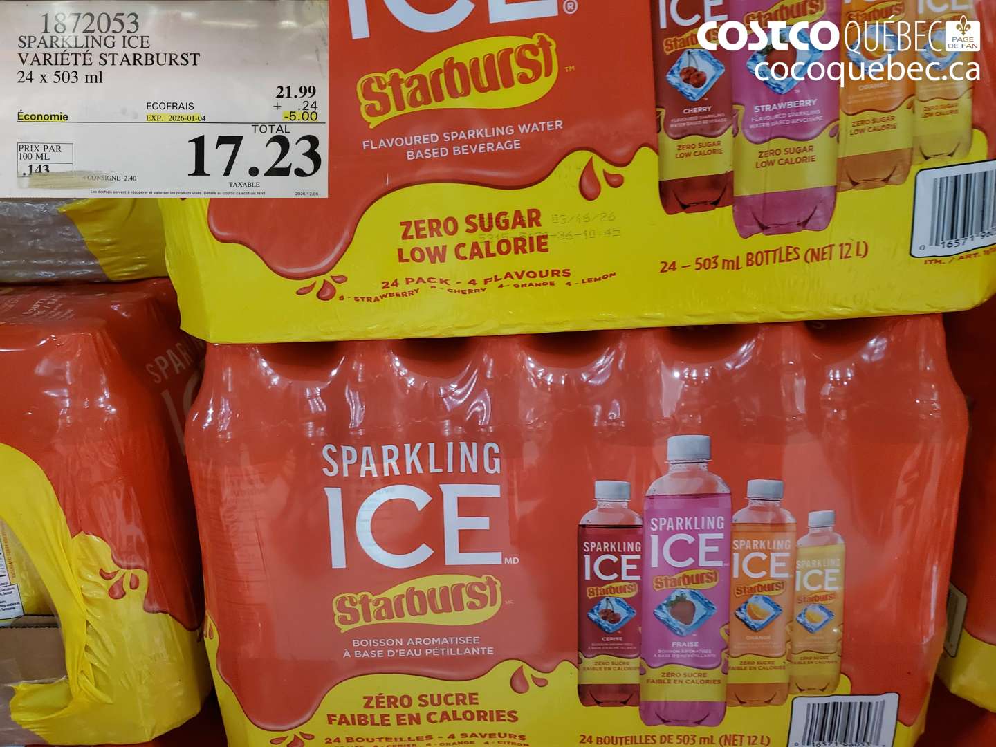 1872053 SPARKLING ICE VARIÉTÉ STARBURST 24 x 503 ml ($5.00 INSTANT SAVINGS EXPIRES ON 2026-01-04) $17.23