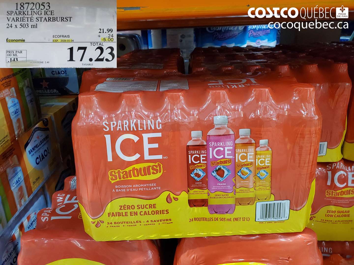 1872053 SPARKLING ICE VARIÉTÉ STARBURST 24 x 503 ml ($5.00 INSTANT SAVINGS EXPIRES ON 2026-01-04) $17.23